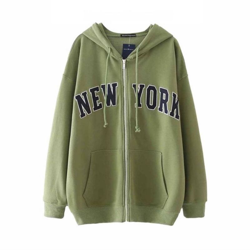 New york zipper outerwear jaket hoddie casual fashion remaja