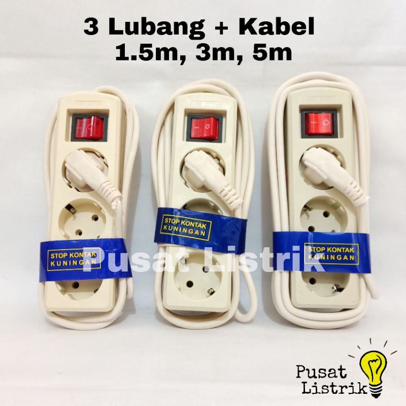 Stop Kontak 3 Lubang + Kabel 1.5meter 3meter 5meter Stop Kontak 3 Lubang + Kabel