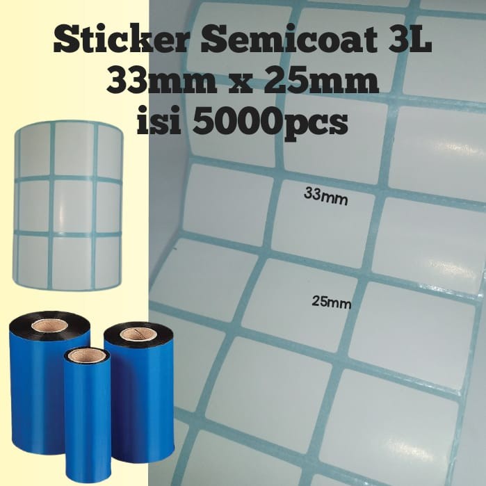 

LABEL BARCODE 33X25 (3 LINE) 5000 Pcs Stiker Semicoated 3.3x2.5cm