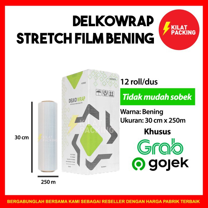 

Stretch Film Bening 30 CM x 250 M 1 Dus. isi 12 roll DUS GRAB/GOJEK Berkualitas