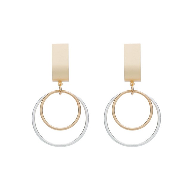 LRC Anting Tusuk Fashion Golden Circle Alloy Geometric Earrings F97067