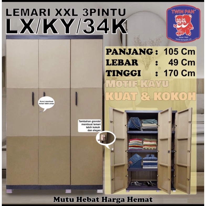 Lemari Pakaian Plastik Twinpan 3 Pintu Jumbo
