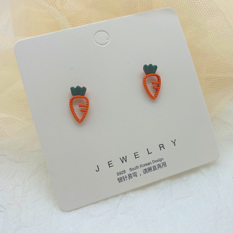 Anting Tusuk Silver S925 Desain Kartun Wortel Hollow Gaya Jepang Korea Aksesoris Wanita