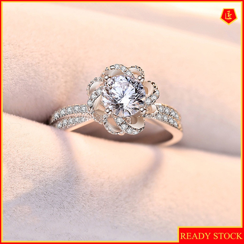 [Ready Stock]1 Karat Luxury Inlaid Moissanite Diamond Rose Ring Pt950 Platinum