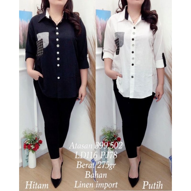 ATASAN 399.502 BLUS KEMEJA HITAM PUTIH LINEN IMP