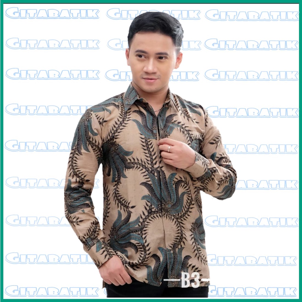 Kemeja Batik Pria Modern Lengan Panjang Casual Modis Slim Fit Trendy Masa Kini OL 162