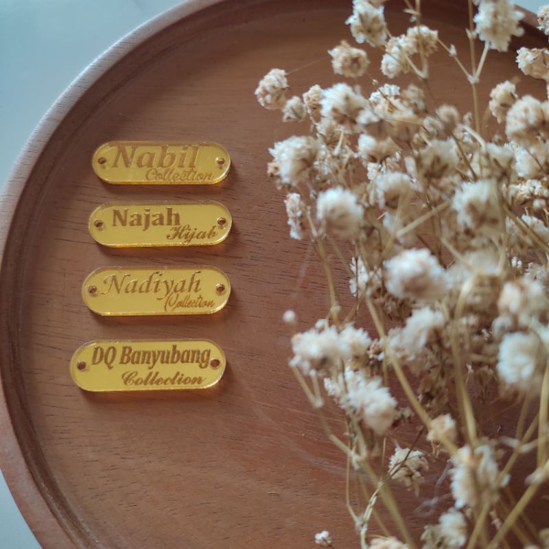 Plat label hijab akrilik gold | plat label gamis