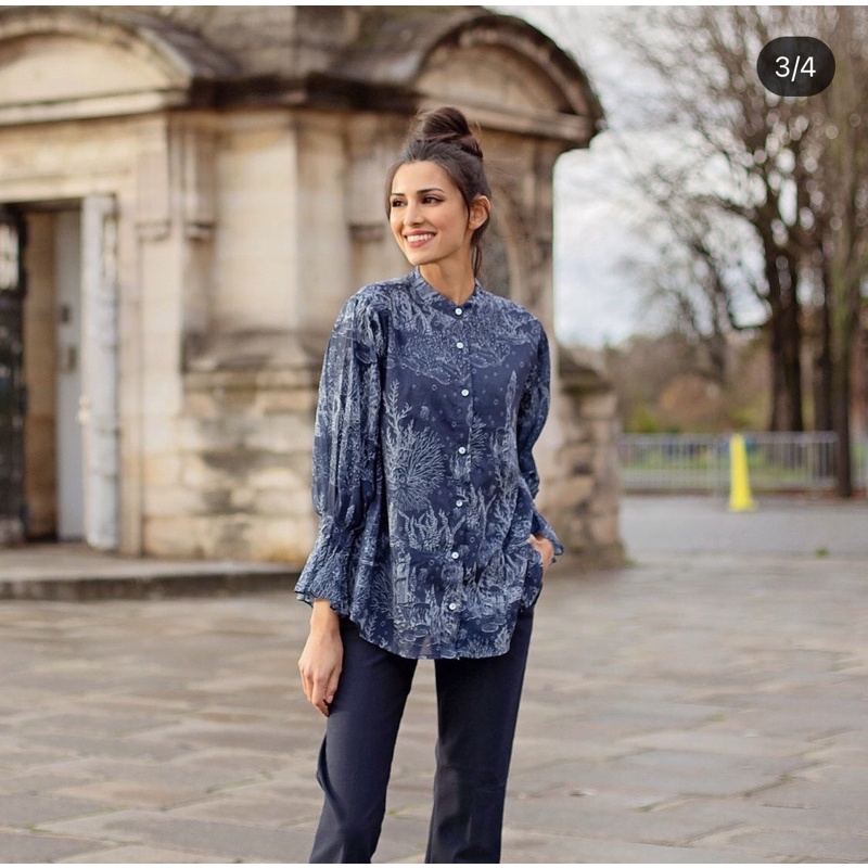 El mar minorca shirt with puff slevee -  Navy