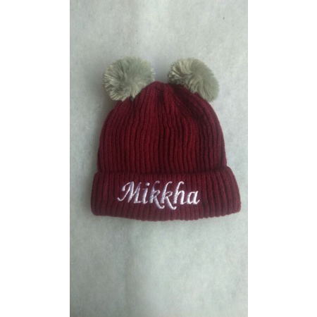 KUPLUK BAYI POMPOM bisa pake bordir nama/Kupluk Pompom Anak Bayi Cewek Cowok Polos / Bordir Nama Suka Suka-5