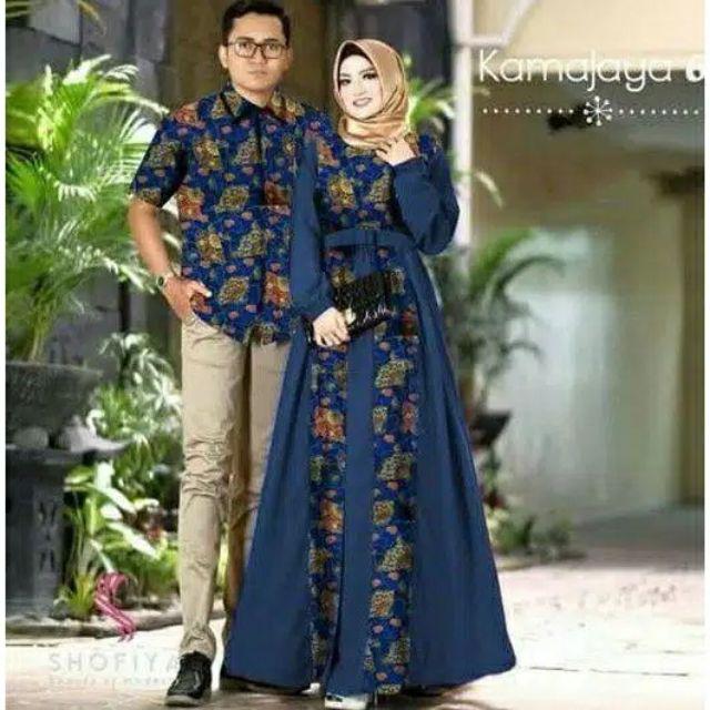 Couple Gamis Sogan Ceker Manggar Mas 2501 Batik Sarimbit Gamis Long Dress Klok Pesta Batik Modern
