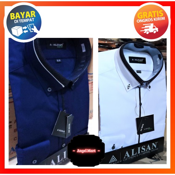 ALISAN Original Kemeja Polos-Kombinasi Lengan Panjang / Lengan Pendek 14.5 - 17.5 - SLIM FIT // PUTI