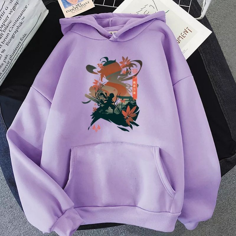 Kazuha hoodie Genshin Impack Sweatshirt Gambar cetak kartun Kazuha Kaedhara hoodie atasan lengan pan