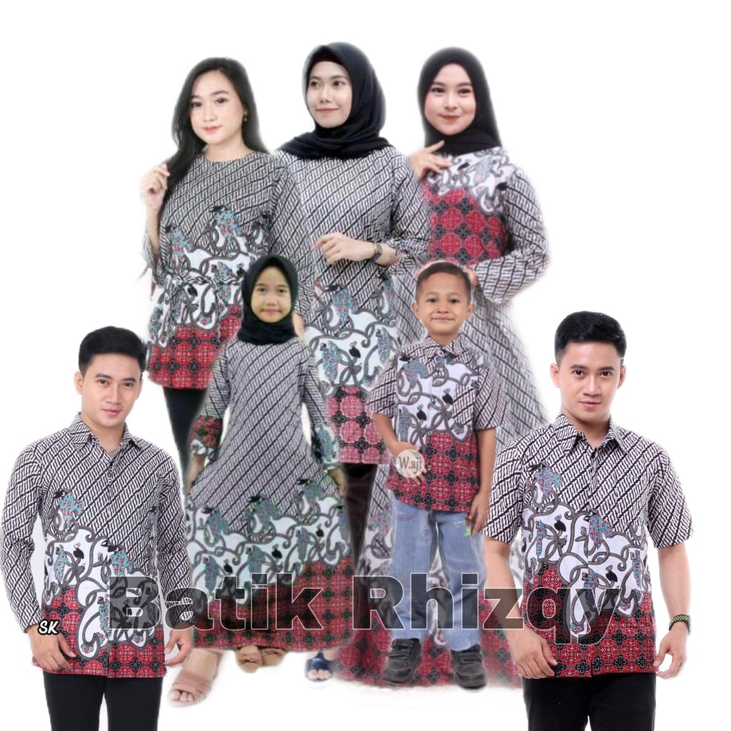 Batik Couple Set Pakaian Keluarga Family Katun M-Jumbo Motif Morena Putih