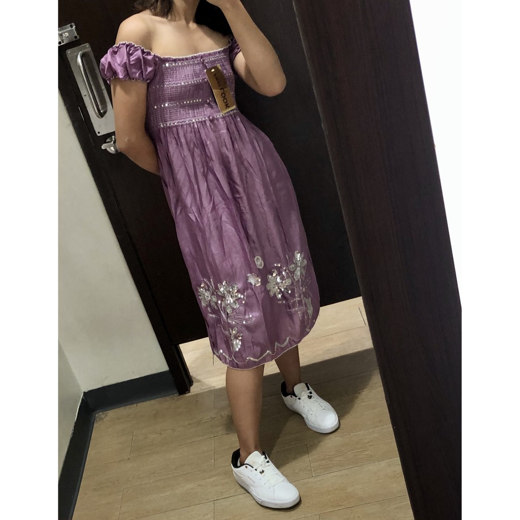 Gaun Pesta Wanita Sequin Party Dress Manik-Manik Metalik