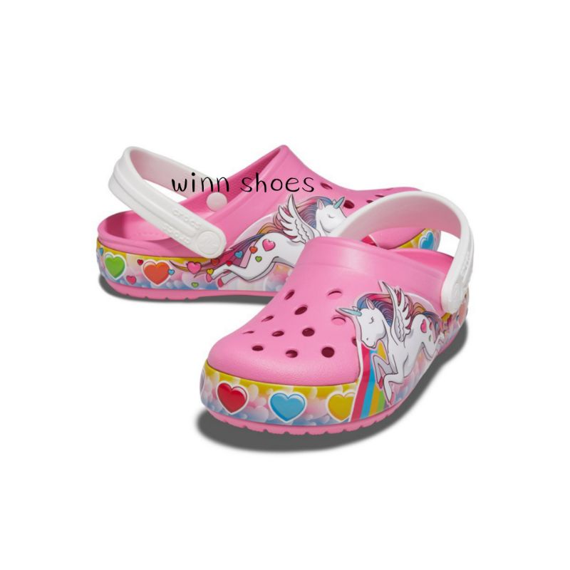 Crocs Fun Lab Kids Unicorn Pelangi Sandal Anak Perempuan Cewe Karet Kekinian Sendal Slop Baim Kuda