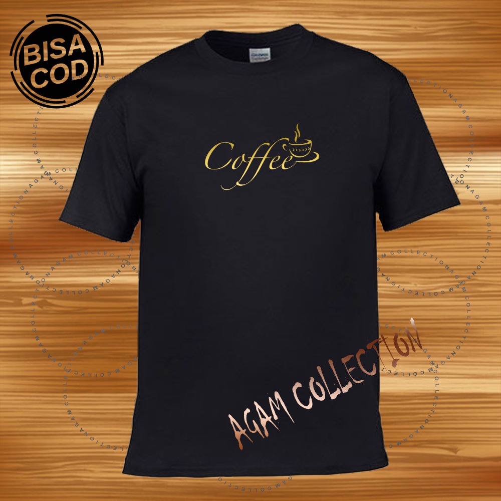 Agam Collection Baju Kaos Distro Coffe Text Gold Lengan Pendek  Premium Quality