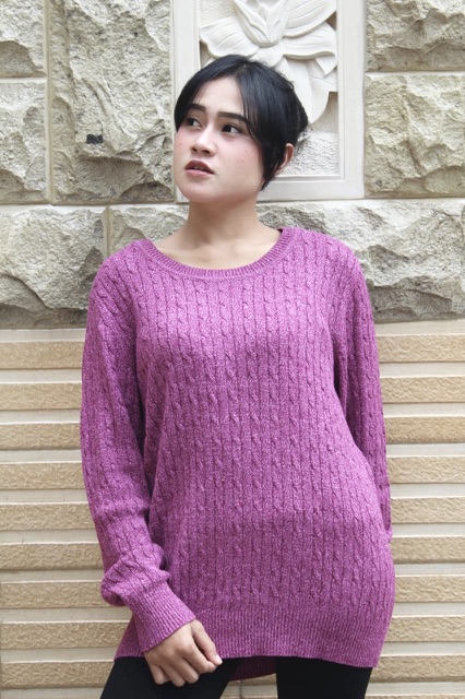 IMPORT BELI 2 GRATIS 1 Sweater Rajut Ungu Purple Wool Musim Dingin Infinity Baju Winter Alex Piere