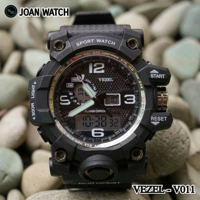 VEZEL - V011 - JAM TANGAN DIGITAL ANALOG -BLACKRESIN