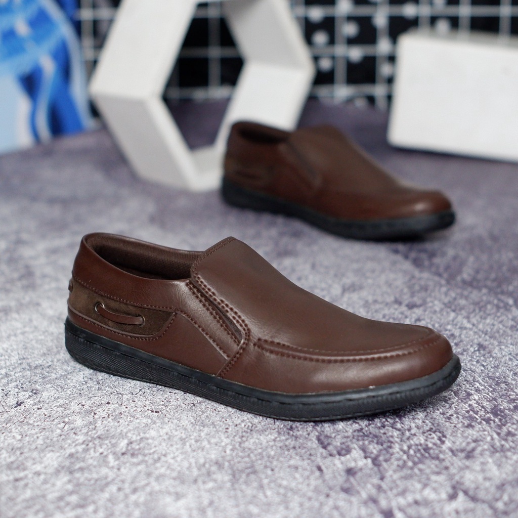 Sepatu Pantofel Hitam Pria Slip On Pendek Kulit Asli Casual Formal Kuliah Kerja Kantor Keren Sepatu Loafer Boi Pansus Pria