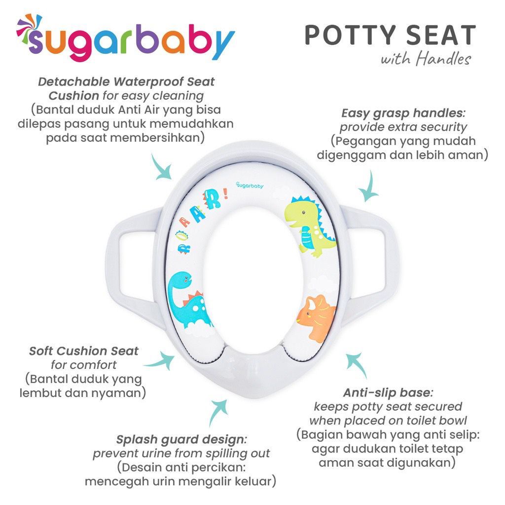 [FREE BUBBLE WRAP] Sugar Baby Potty Seat With Handles &amp; Splash Guard / Dudukan Toilet Anak Potty Training