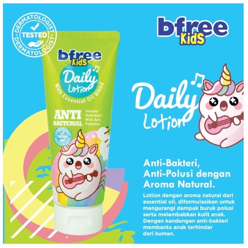 BFREE Kids Lotion ( Tekstur lembut Dengan essential oil Dan Akti-Bakterial membantu si kecil terhindar dari kuman.)