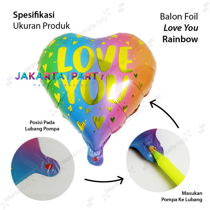 Balon Foil Love You Gradasi / Balon Love / Balon Hati Rainbow