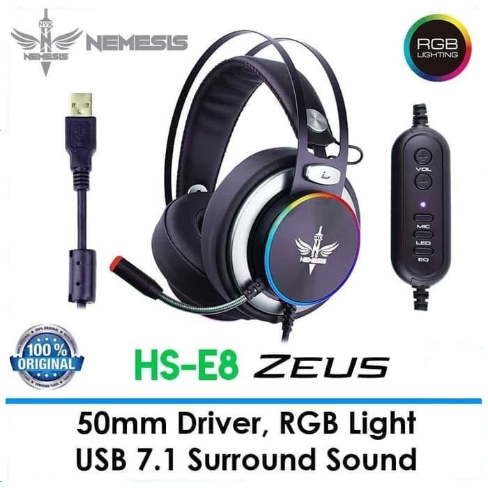 NYK Nemesis HS-E8 ZEUS Headset Gaming Wired USB 7.1 RGB