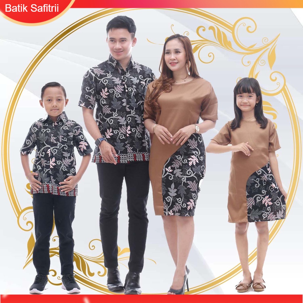 Couple Keluarga - Batik Keluarga Natal - Ibu Bapak Anak - Motif Kombinasi Moscrep Coklat - Dress Tun