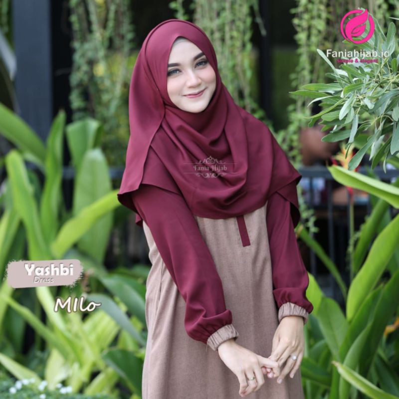 Yashbi Dress Gamis Fania Hijab Original Katun Madina Polos Kombinasi Warna Cantik Busui Kekinian