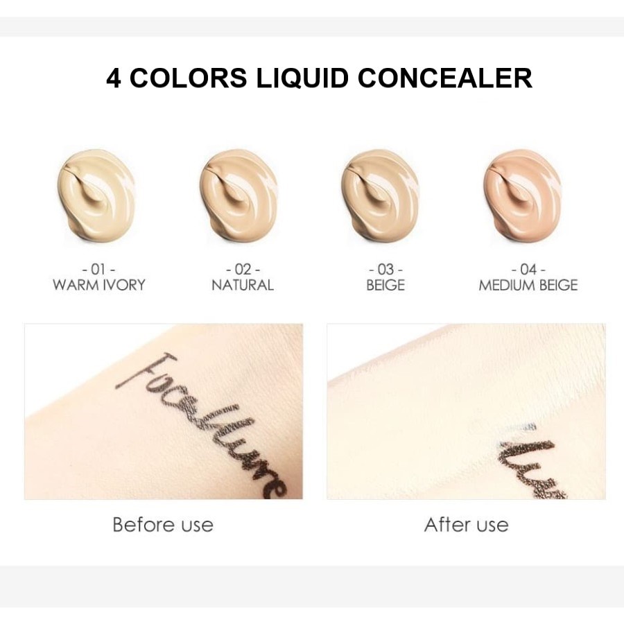 [ORI BPOM] FOCALLURE Big Cover Liquid Concealer-Face MakeUp | FOCALLURE Flawless Liquid Concealer Cover Cream 4 Colors | Focallure Liquid Concealer Focallure Concealer Focallure Conceler Focallure Consealer Focallure Conseler | FA31