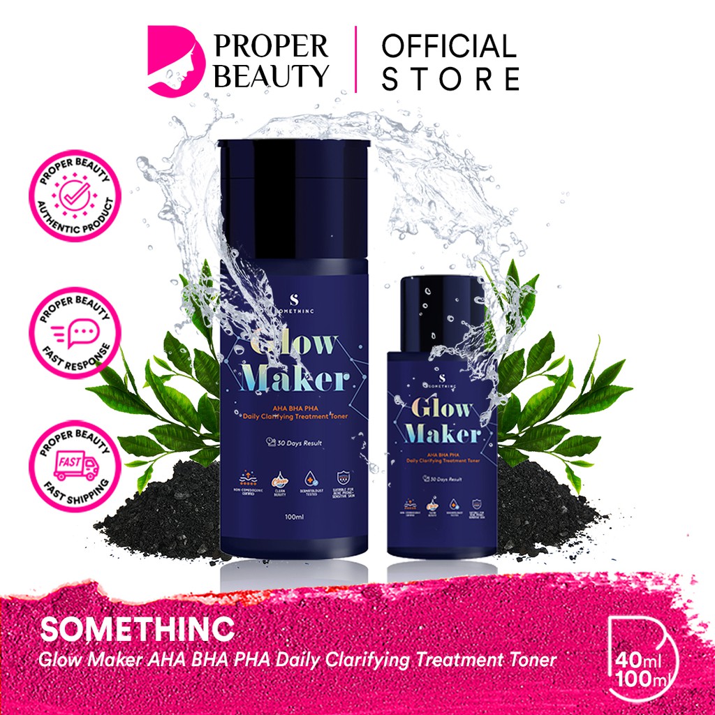 SOMETHINC Glow Maker AHA BHA PHA Daily Clarifying Treatment Toner Indonesia / Supple Power Facial Wash Cleansing Essence Mist Serum Ampoule Eye Cream Creme Eye Gel Sunscreen Sleeping Mask Masker Moisturizer Body / Cushion Lip Tint Balm Sugar Wax Paket Oil