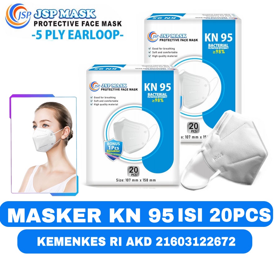 Masker KN95 5 PLY PREMIUM MASKER MEDIS ISI 20PC FREE KONEKTOR 1PCS / Masker KN 95 Isi 20PCS/ Masker KN95 5PLY EARLOOP