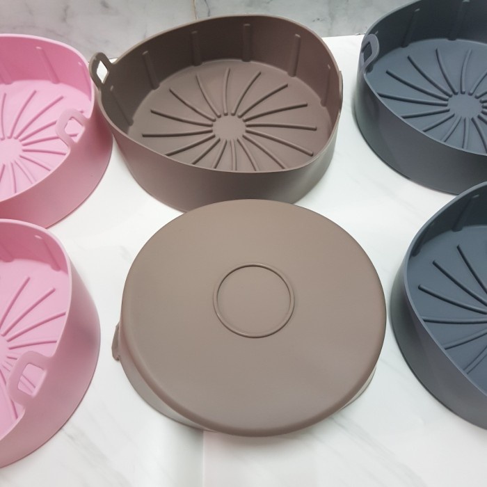 Round Silicone air fryer pot / airfryer tray tatakan panggang/ anti panas/bahan tebal/tatakan pangang