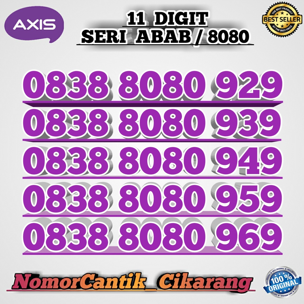 NOMOR CANTIK AXIS 11 DIGIT SERI ABAB 8080 9292 9393 9494 9595 9696 / NOMOR CANTIK AXIS 11 DIGIT PROM