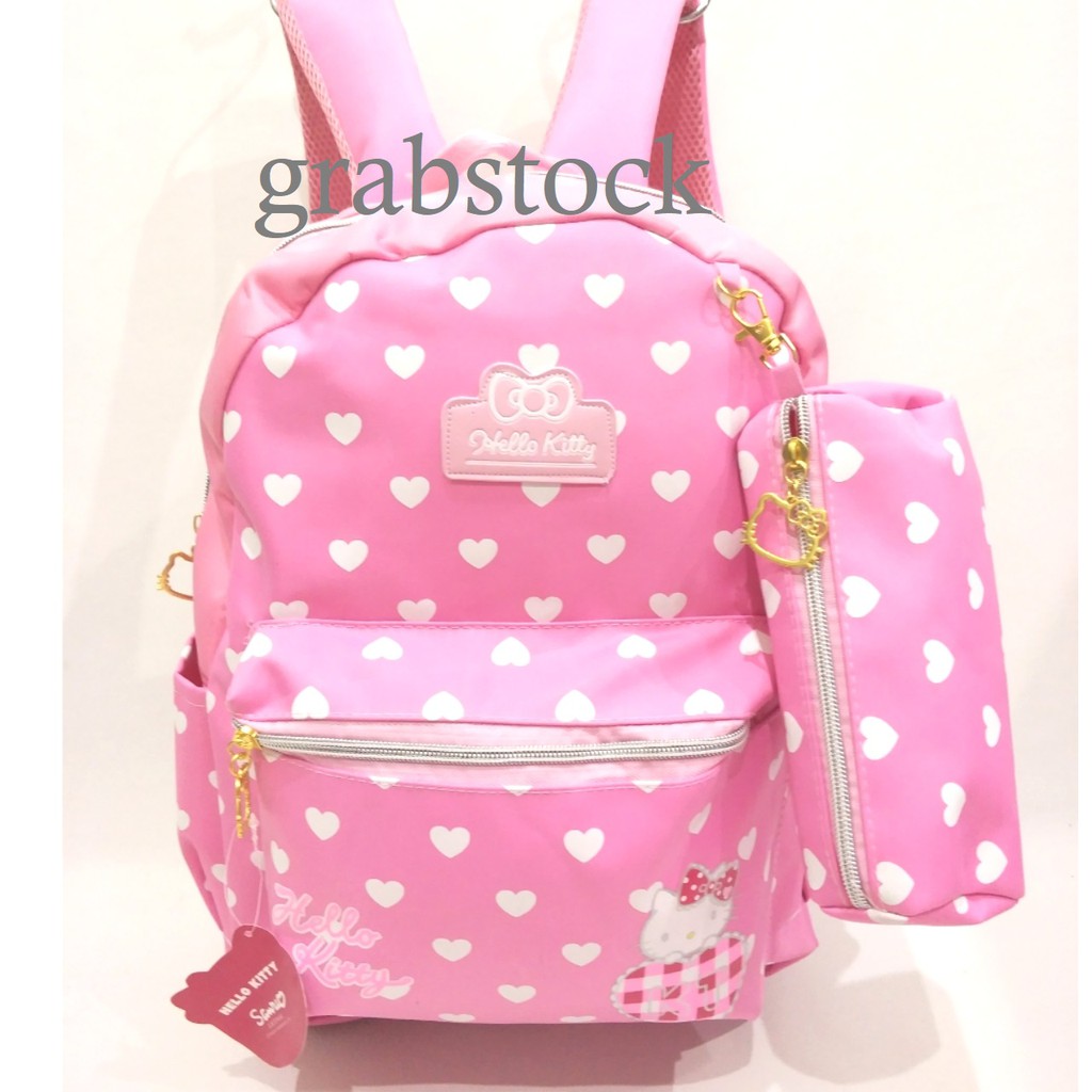 Hello Kitty Tas Ransel Impor Plus Tempat Pensil Motif Hati