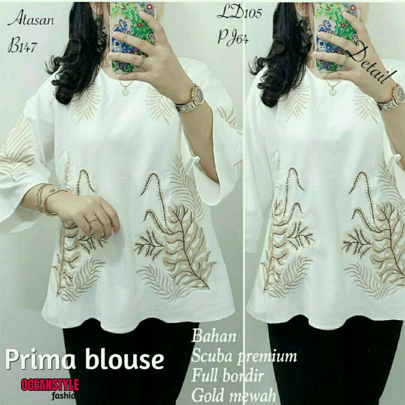 Blouse Korea / Tunik Putih / blouse Putih / Blouse Scuba / Atasan Bordir wanita By Ndan Ori Solo