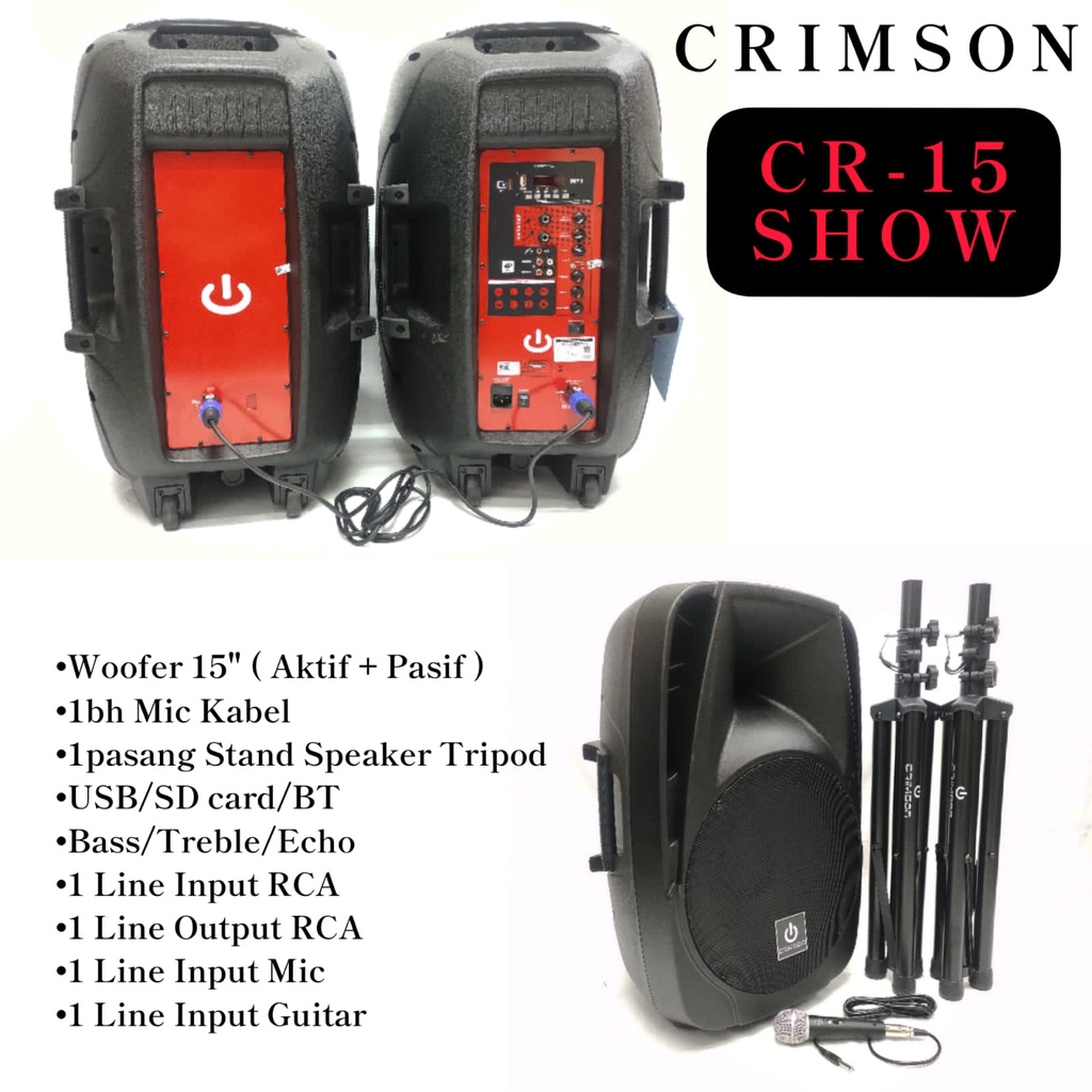 SPEAKER AKTIF PASIF CRIMSON STAGE 15 STAGE15 STAGE CR15 ORIGINAL (SEPASANGF SPEAKER + FREE STAND)