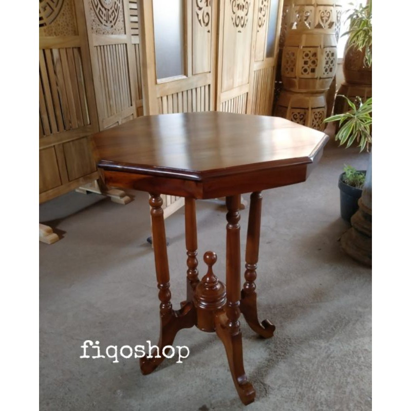 MEJA SUDUT OCTAGONAL SEGI 8 KECIL KAYU JATI DEKORASI RUMAH