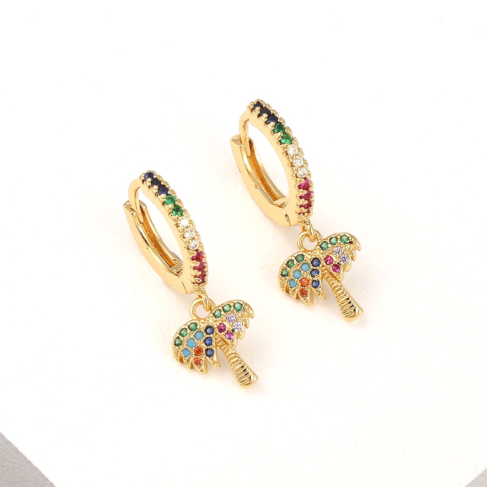 Ornamen diamond stud anting-anting ethnic style kelapa pohon anting-anting telinga klip