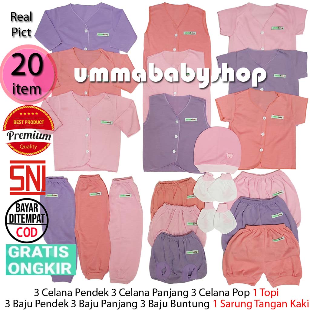 39 pcs Paket SNI Murah Perlengkapan Bayi Lahir Newborn Kado Setelan Baju Bayi Polos Celana Perempuan Laki Paket Hemat Baju Bayi Polos Popok Bedong Topi Sarung Tangan Kaos Kaki