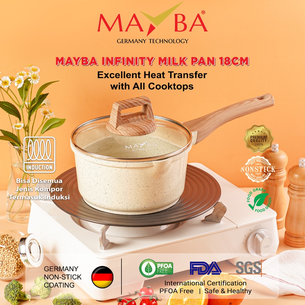 PANCI MAYBA INFINITY MILK PAN 18CM Sauce pan Granit Glow pan maifan stone Bisa Semua kompor Termasuk induksi