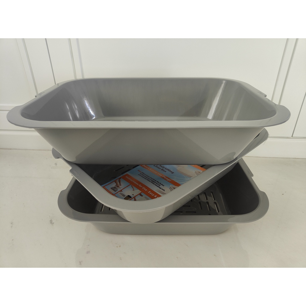 BOX bak PASIR KUCING 3 IN 1 SELF SIFTING TRAY CAT DOG LITTER BOX pup pee toilet kotak pasir