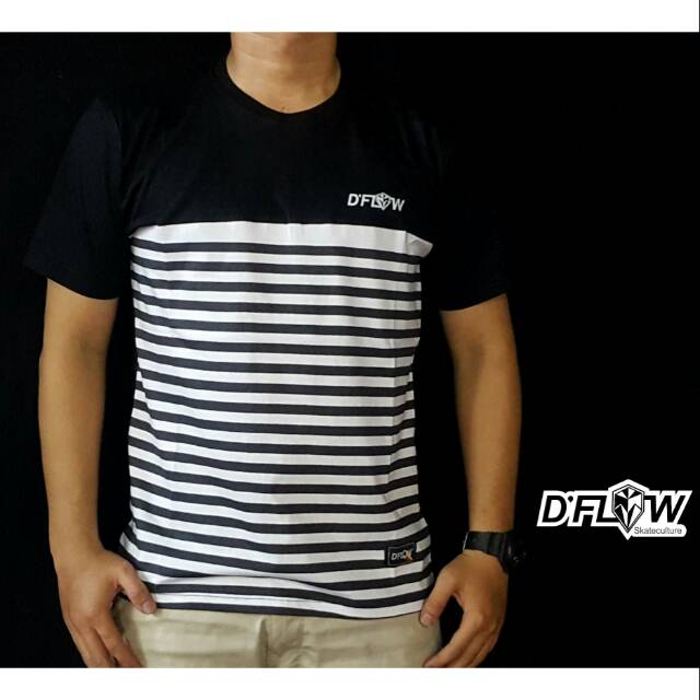 Kaos original pria dflow hitam putih garis hitam 2