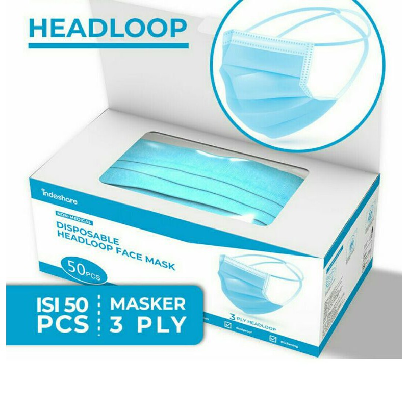 Masker Bedah 3 Ply HEADLOOP / Masker Hijab 3 Ply Disposable