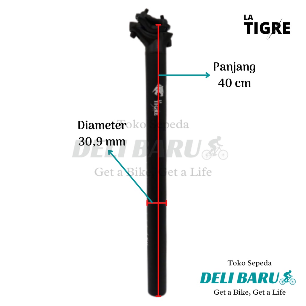 LA TIGRE Seatpost 30.9 mm tiang sadel alloy panjang 40 cm sepeda lipat, MTB