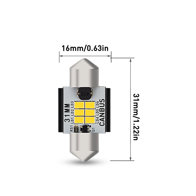 1pc Lampu LED Canbus C5W Festoon 31mm 36mm 39mm 41mm 12V 6000K Xenon Putih Untuk Plat Nomor Mobil