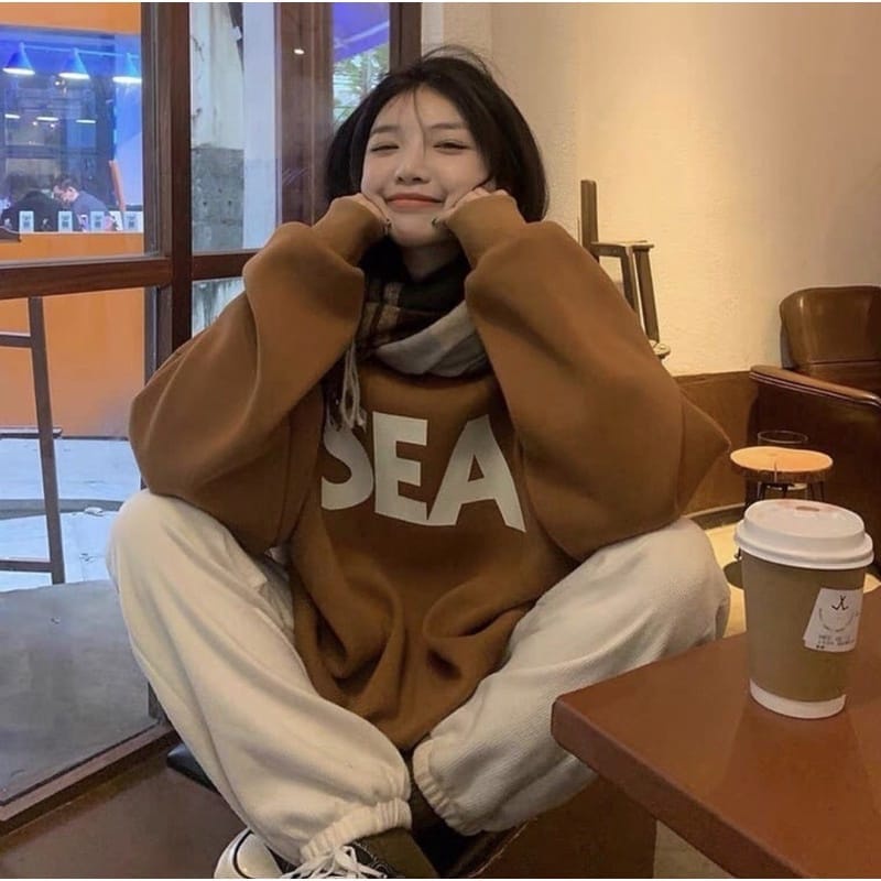 SWEATER WANITA SEA /// CREWNECK WANITA ALA KOREA /// ATASAN WANITA FLEECE TEBAL KEKINIAN TERBARU''
