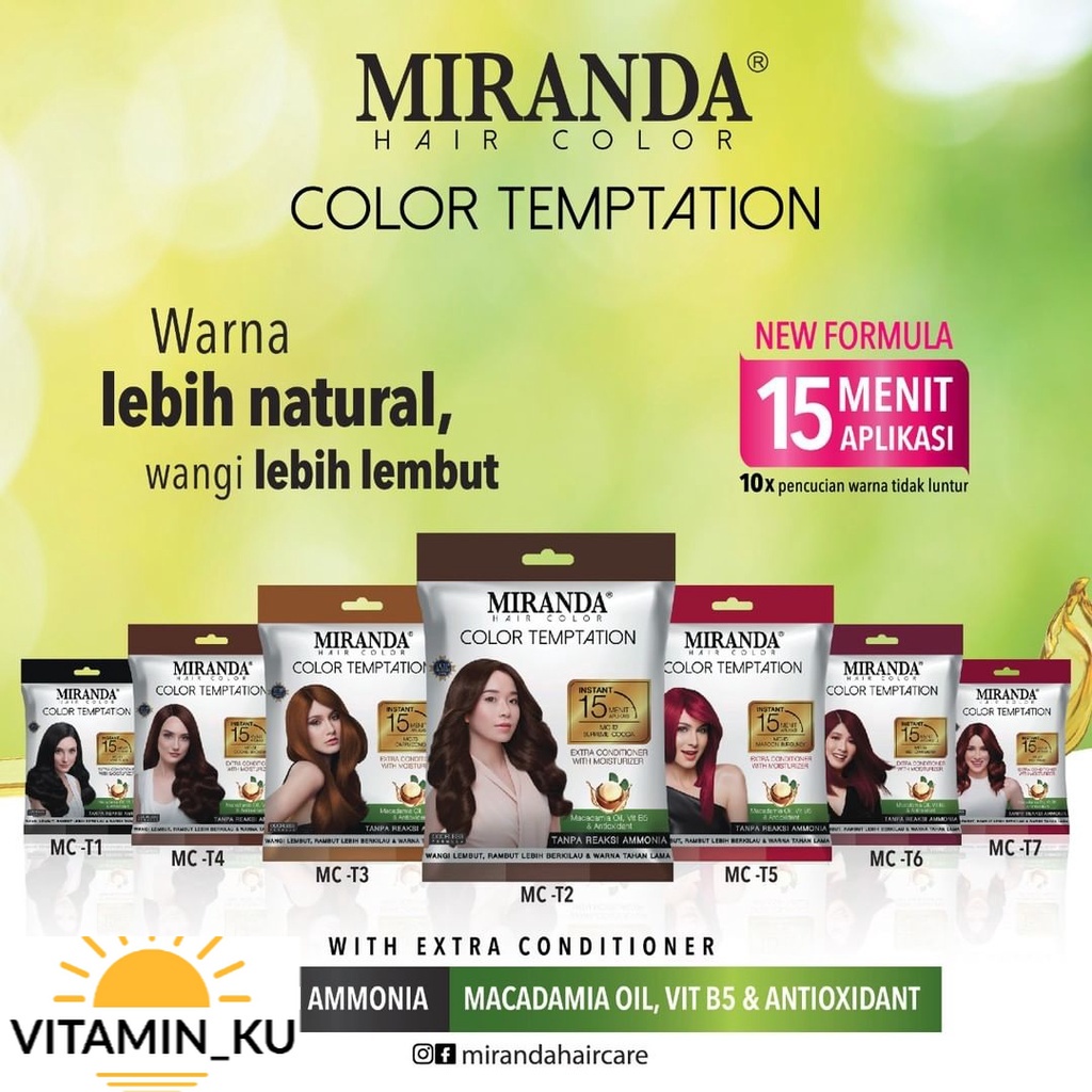 MIRANDA Hair Color Temptation 20ml (Cat Pewarna Rambut Sachet Instan 15 Menit) Pewarna / Semir Rambut