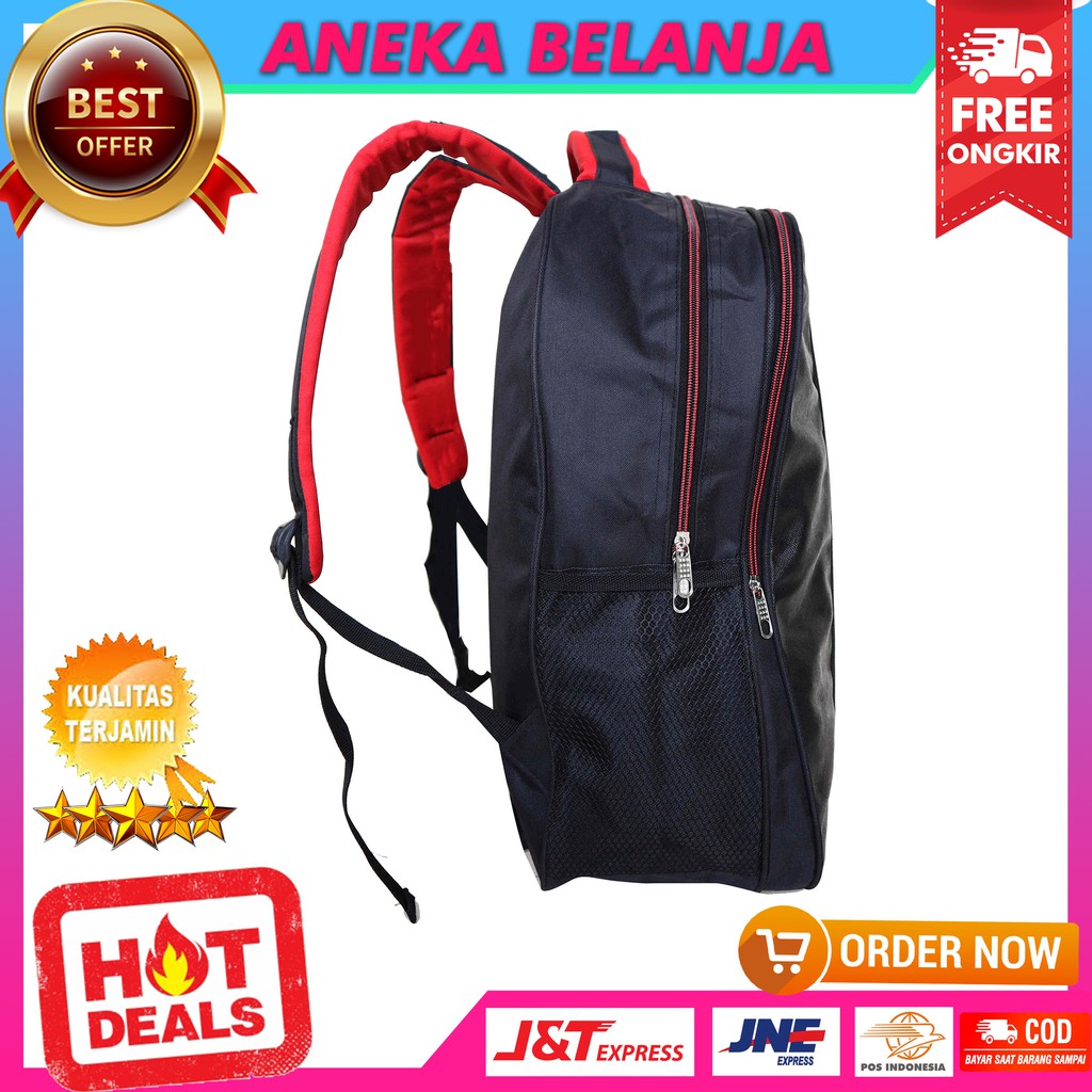 ANEKA -  Tas Ransel Pria Elite Polo Imitasi Hitam Casual Stylish Bonus RAINCOVER Backpack Cowok Fashionable Multifungsi Sekolah Kuliah Kerja Keren Murah Bahan Tebal Awet Kualitas Terbaik