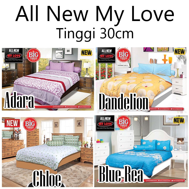 BEDCOVER + Sprei ALL NEW MY LOVE 200x200 Tinggi 30 motif Pink Polka Maple Leaf Nigella Coastal Kalia Enzo Magani   - Super King 200 - T30 - BC Minimalis Bunga Abstrak